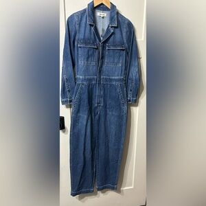 Madewell Dark Wash Jean denim full straight leg jumpsuit long sleeve